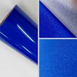 Três imagens de filme de recorte glitter lunar na cor azul