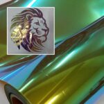 filme de recorte camaleão dourado com tonalidade holográfica rosa e roxo